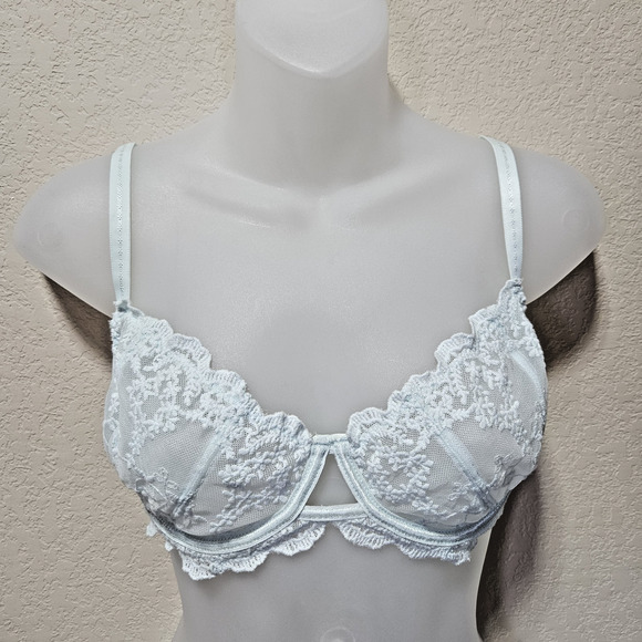 Intimately Free People Daydreamer Bra 32D Lace Underwire Unlined Ice Fog Sheer - Picture 1 of 16